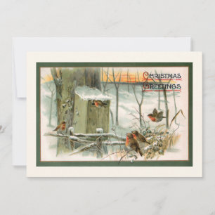 Cartes Pour Fêtes Annuelles Robins vintages en neige avec voeux de Noël