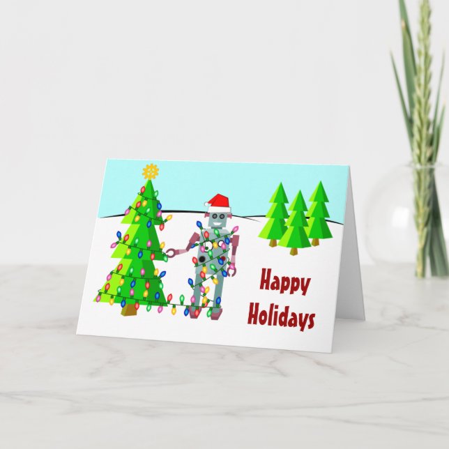 Cartes Pour Fêtes Annuelles Robot avec des lumières de Noël (Devant)