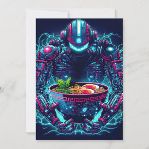 Cartes Pour Fêtes Annuelles Robot Cyberpunk Futuriste Neon Nourriture Ramen