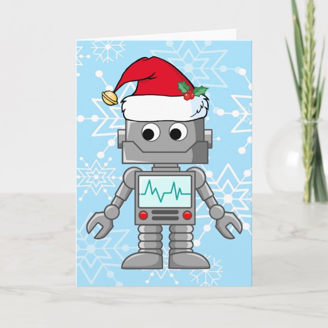 Cartes Pour Fêtes Annuelles Robot utilisant le casquette de Père Noël (Devant)