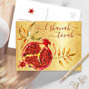Cartes Pour Fêtes Annuelles Roch Hachana Aquarelle Grenade Rouge sur Fond Doré