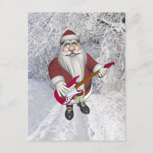 Cartes Pour Fêtes Annuelles Rock Star Père Noël avec guitare électrique rouge