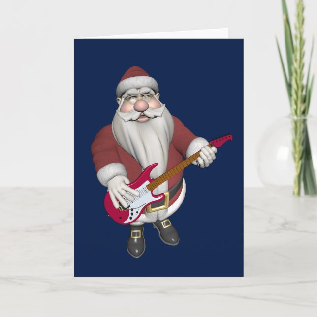 Cartes Pour Fêtes Annuelles Rock Star Père Noël avec guitare électrique rouge (Devant)