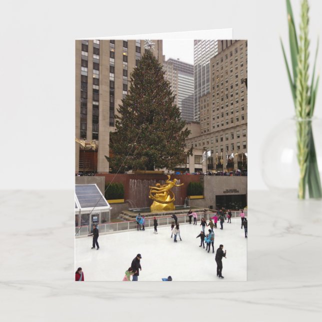 Cartes Pour Fêtes Annuelles Rockefeller Centre patinoire NYC Noël (Devant)