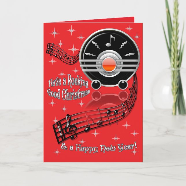 Cartes Pour Fêtes Annuelles Rocking Christmas - Art Déco Radio (Personnalisé) (Devant)