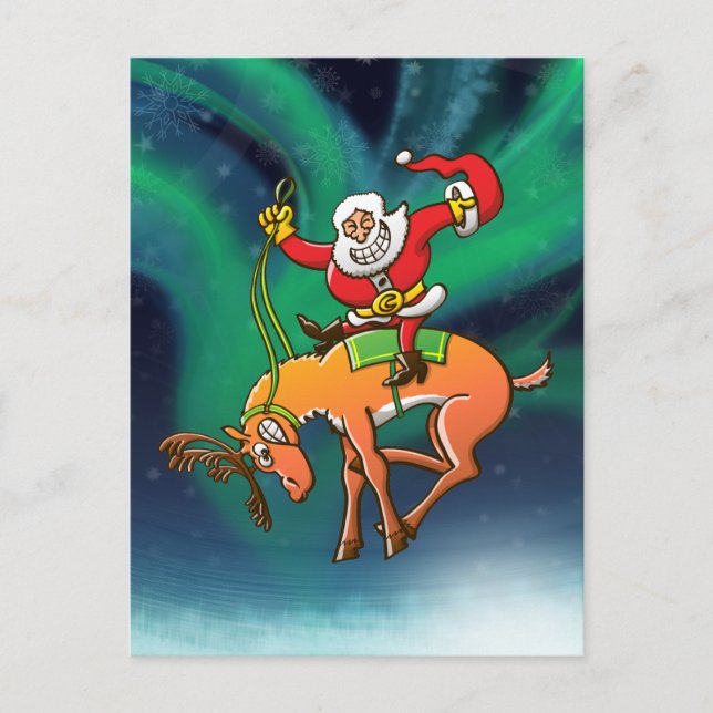 Cartes Pour Fêtes Annuelles Rodéo de Noël père Noël (Devant)