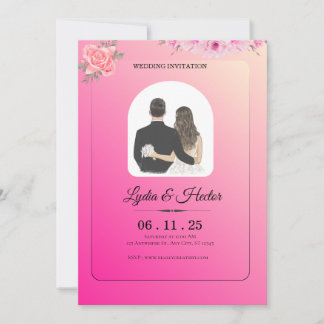 Cartes Pour Fêtes Annuelles -Romantic-Pink-Watercolor-Floral-Couple-Wedding-