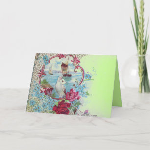 CARTES POUR FÊTES ANNUELLES ROMANTICA, ROSES FLORAUX VERT BLEU AVEC DOUCHE