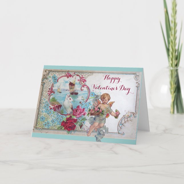 CARTES POUR FÊTES ANNUELLES ROMANTICA / VALENTINE CUPID RASSEMBLER ROSES ROSES (Devant)