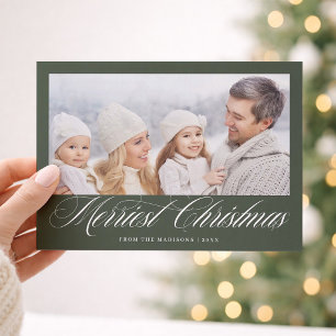 Cartes Pour Fêtes Annuelles Romantique Joyeux Noël Photo Vert Chasseur
