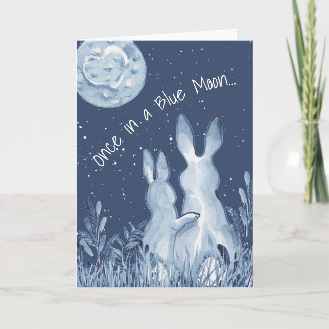 Cartes Pour Fêtes Annuelles Romantique Lune Bleue Lapin Anniversaire Coutume (Devant)