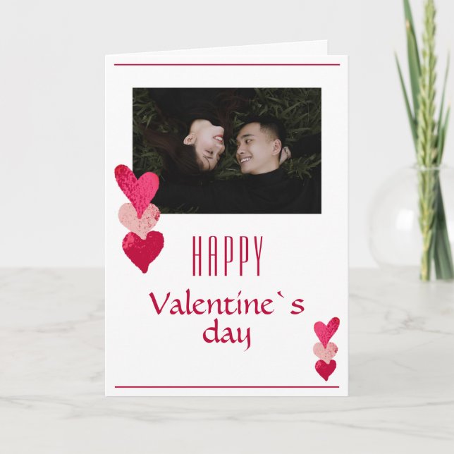 Cartes Pour Fêtes Annuelles Romantique rose Coeur Couple Photo Saint Valentin (Devant)