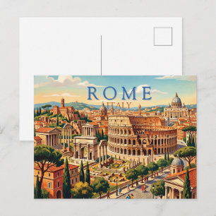 Cartes Pour Fêtes Annuelles Rome Italie Colosseum Voyage Art Vintage