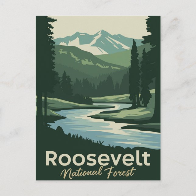Cartes Pour Fêtes Annuelles Roosevelt National Forest Minimal Travel Art (Devant)