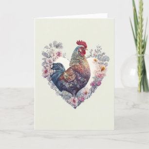 Cartes Pour Fêtes Annuelles Rooster fantaisie avec fleurs pour la Saint-Valent