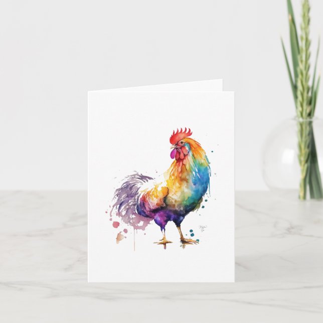 Cartes Pour Fêtes Annuelles Rooster H Bird Portrait en Aquarelles & Stylo (Devant)