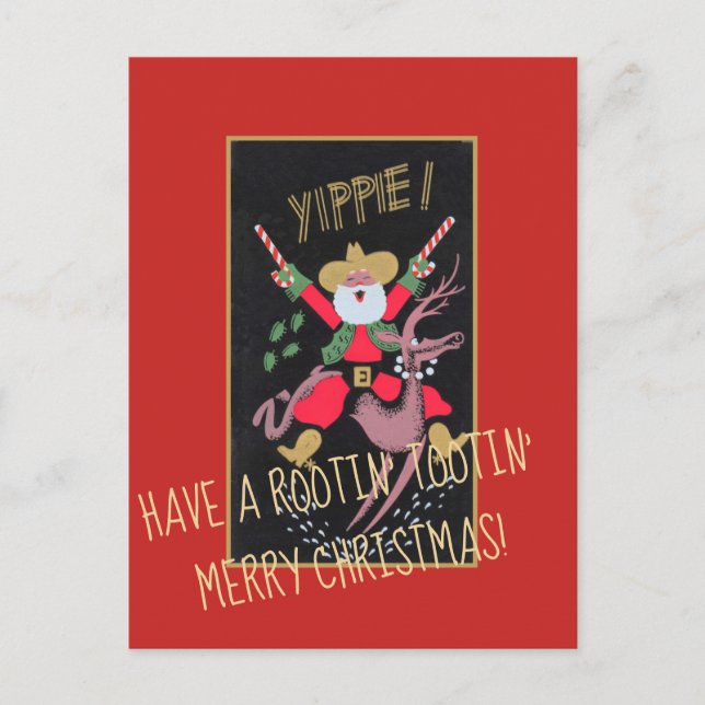 Cartes Pour Fêtes Annuelles Rootin Tootin Cowboy Père Noël (Devant)