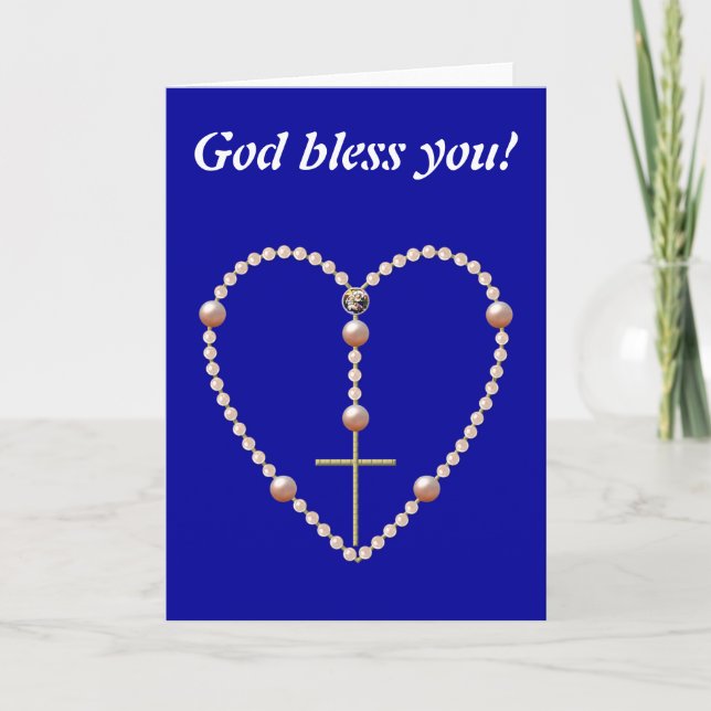 Cartes Pour Fêtes Annuelles Rosaire en forme de coeur "perles" (Devant)
