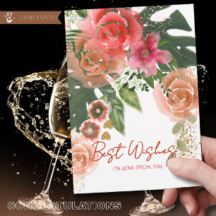 Cartes Pour Fêtes Annuelles Rose Corail Floral Meilleurs Vœux Pour Votre Jour