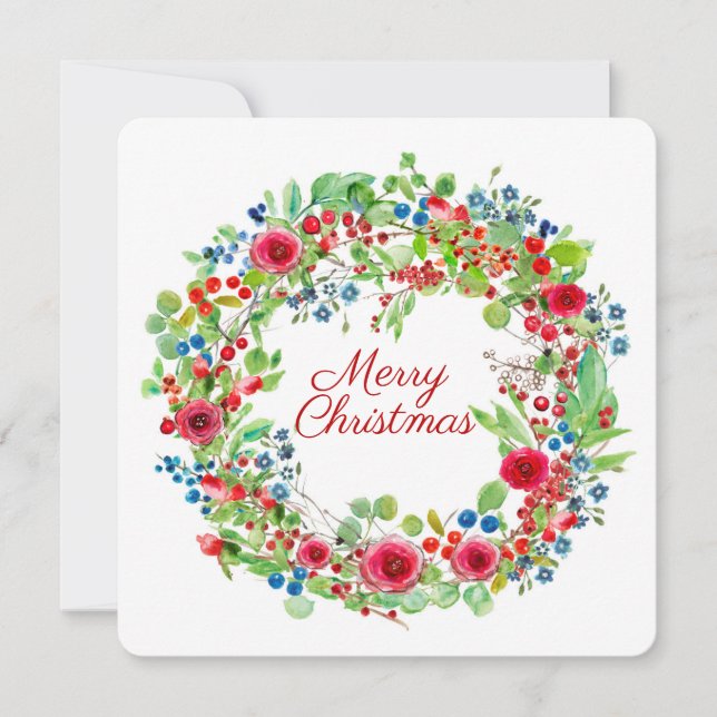 Cartes Pour Fêtes Annuelles Rose de Noël Watercolor Wreath (Devant)