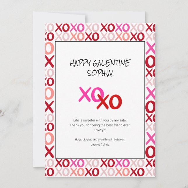 Cartes Pour Fêtes Annuelles Rose et Rouge Galentines XOXO Meilleure Amie Moder (Devant)