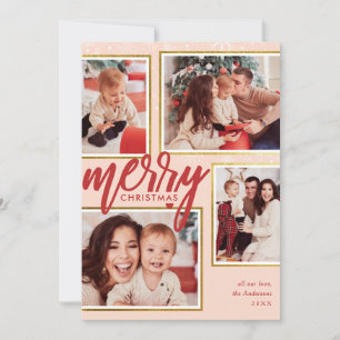 Cartes Pour Fêtes Annuelles Rose et rouge Joyeux Noël 4 Photo Collage