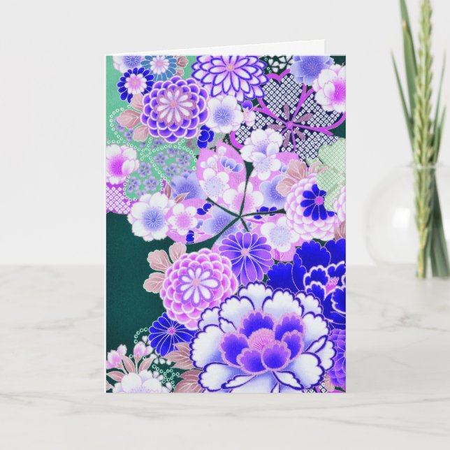 Cartes Pour Fêtes Annuelles ROSE FLEURS BLEUES Peony, Floral japonais Rose (Devant)