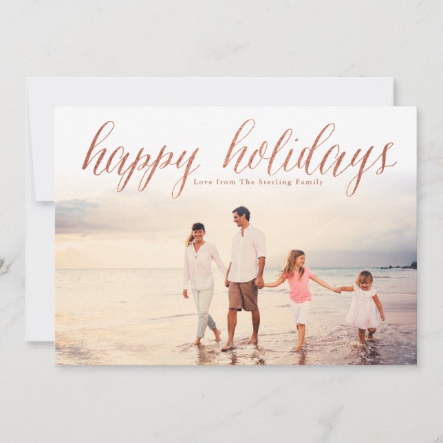 Cartes Pour Fêtes Annuelles Rose Gold Happy Holidays Parties scintillant Look  (Devant)