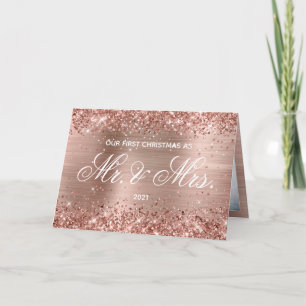 Cartes Pour Fêtes Annuelles Rose Gold Notre premier Noël en tant que M. et Mme