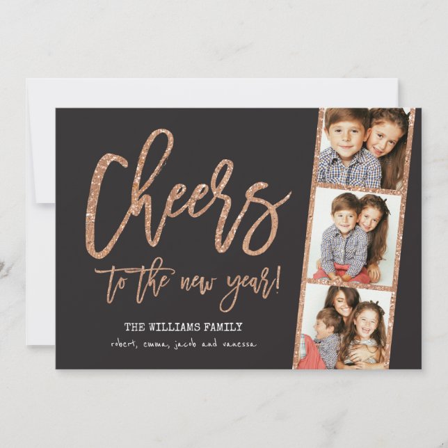 Cartes Pour Fêtes Annuelles Rose Gold Parties scintillant 3-Photo Filmstrip Ho (Devant)