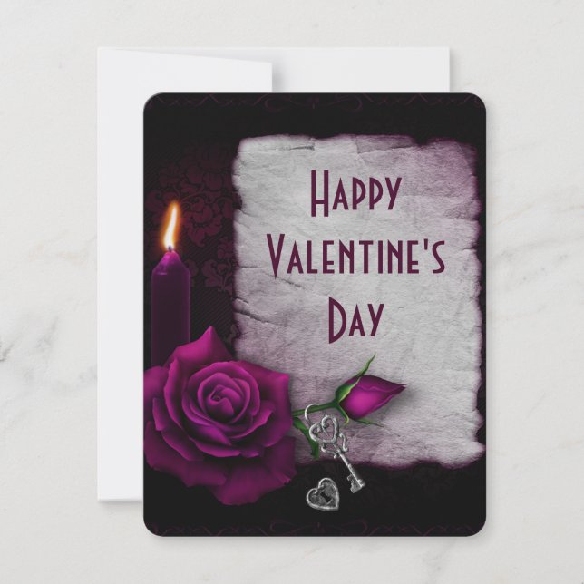 Cartes Pour Fêtes Annuelles Rose gothique, bougie et serrure Saint-Valentin (Devant)