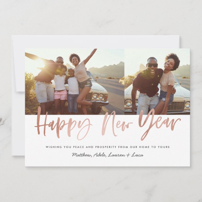 Cartes Pour Fêtes Annuelles Rose or écriture moderne nouvel an (Devant)