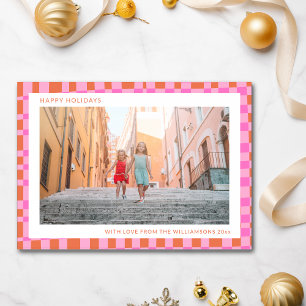 Cartes Pour Fêtes Annuelles Rose Orange Unique Rétro Damier Deux Photo