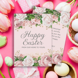 Cartes Pour Fêtes Annuelles Rose Pâques Heureux Or Floral