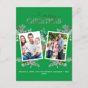 Cartes Pour Fêtes Annuelles Rose photo chic Gold Green Joyeux Noël
