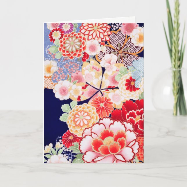 Cartes Pour Fêtes Annuelles ROSE ROUGE BLANC FLEURS pivoines, Floral japonais  (Devant)
