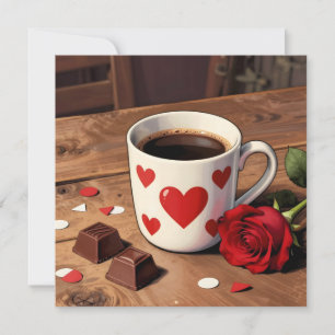 Cartes Pour Fêtes Annuelles Rose rouge, chocolats et café Saint-Valentin