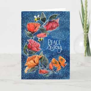 Cartes Pour Fêtes Annuelles Rose rougeoyant Blue Peace and Joy Card