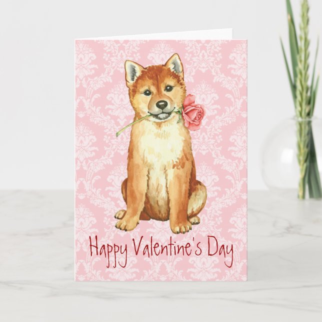 Cartes Pour Fêtes Annuelles Rose Valentin Shiba Inu (Devant)