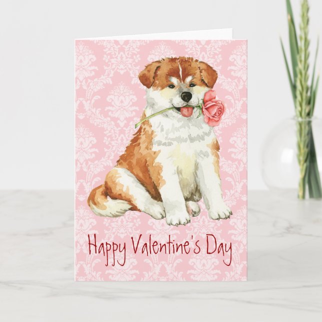 Cartes Pour Fêtes Annuelles Rose Valentine Akita (Devant)