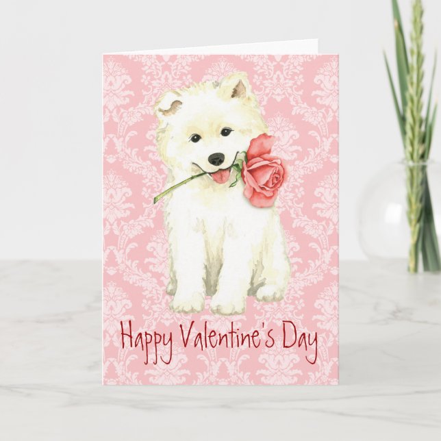 Cartes Pour Fêtes Annuelles Rose Valentine Samoyed (Devant)
