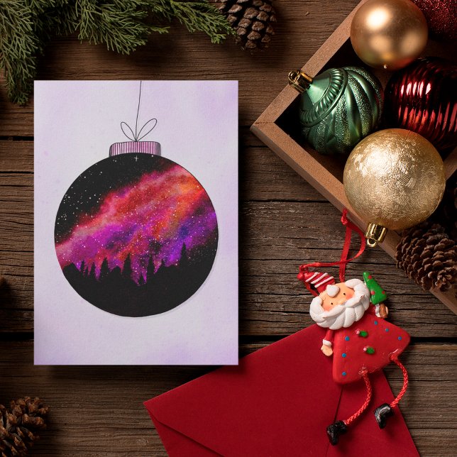 Cartes Pour Fêtes Annuelles Rose violet étoile nuit Bois Noël Ball (Créateur téléchargé)