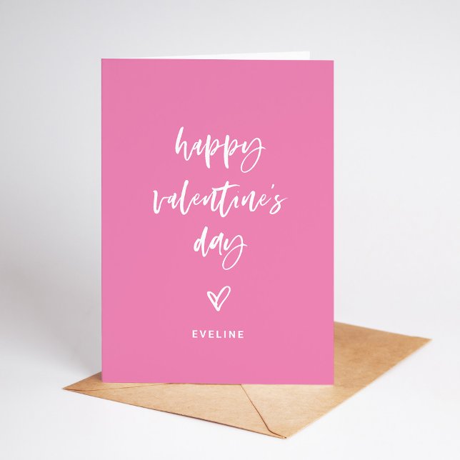 Cartes Pour Fêtes Annuelles Rose | White Décontracté Script et coeur Valentine (A simple and modern Valentine's Day card with casual script and a heart)