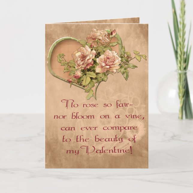 Cartes Pour Fêtes Annuelles Roses, Coeurs et Valentin de dentelle (Devant)
