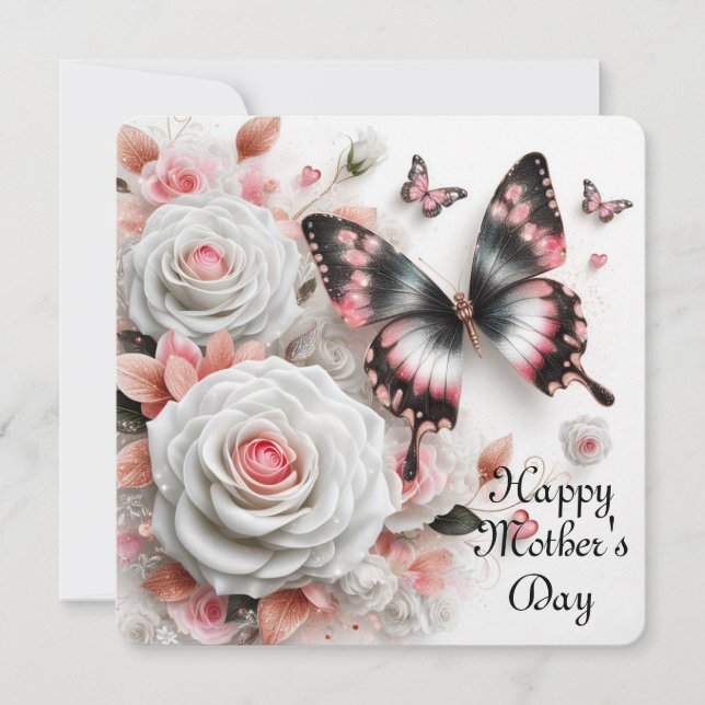 Cartes Pour Fêtes Annuelles Roses et papillons de la Bonne Mère (Devant)