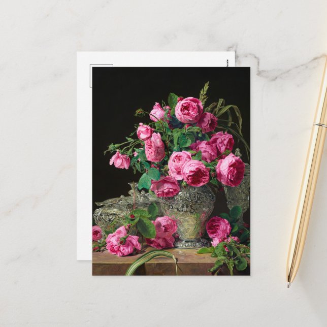 Cartes Pour Fêtes Annuelles Roses par Ferdinand Georg Waldmuller (Devant/Arrière en situation)
