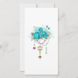 Cartes Pour Fêtes Annuelles Roses turquoise avec touches