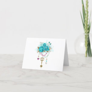 Cartes Pour Fêtes Annuelles Roses turquoise avec touches