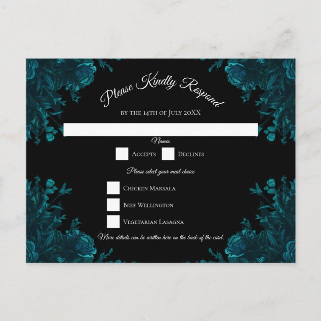 Cartes Pour Fêtes Annuelles Roses Turquoises foncés Mariage RSVP Réponse (Devant)