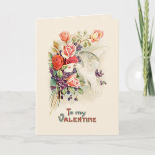 Cartes Pour Fêtes Annuelles Roses vintages et colombe de blanc